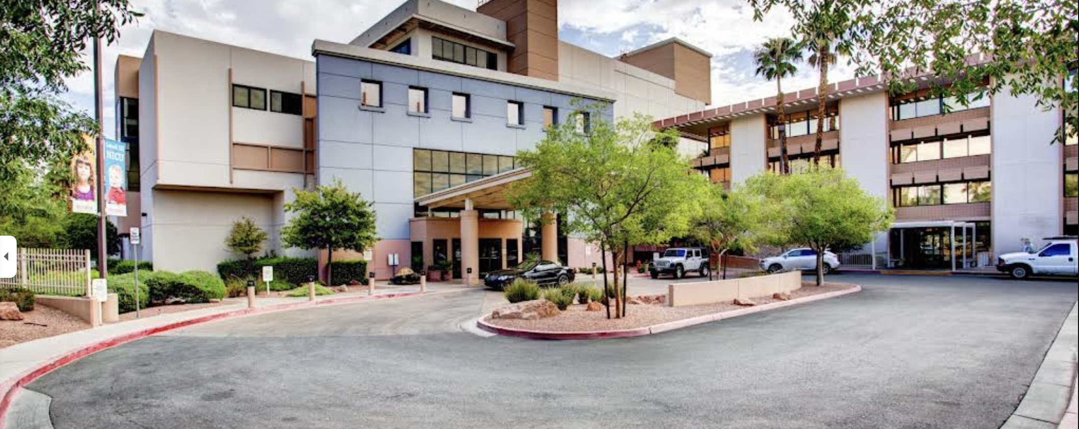 Freestanding emergency room near the Las Vegas Strip with ambulance bay and Emergency signage