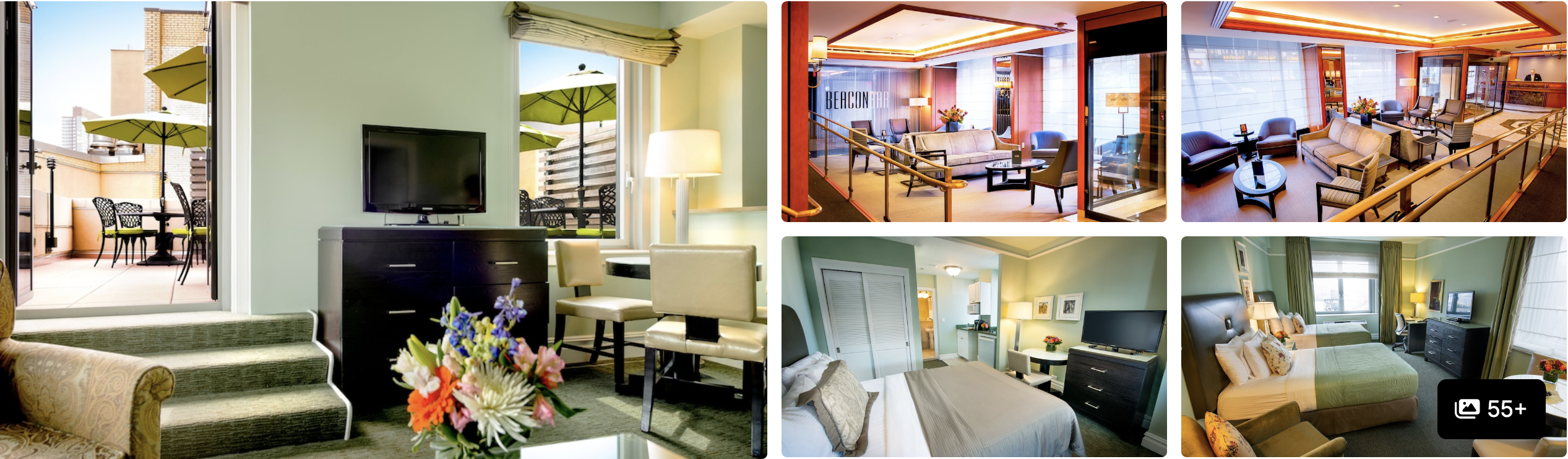 Photos of Hotel Beacon, New York: suite with terrace and TV, sitting rooms with floral accents and guest bedrooms