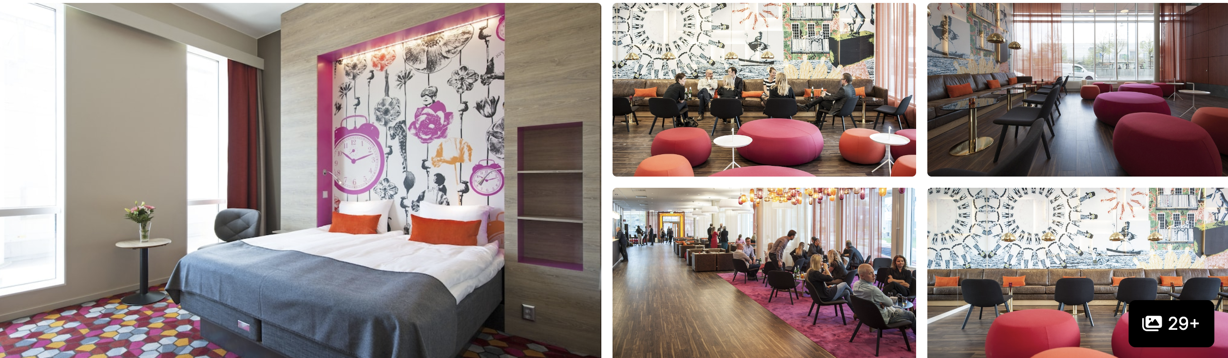 Photos of Motel L (Ligula) Stockholm: guest room with floral headboard, colourful lounges and bright common area