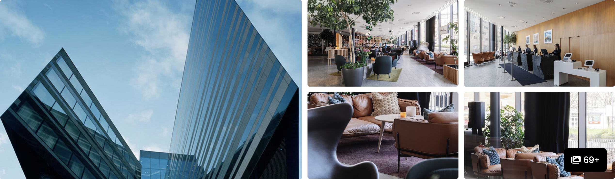 Photos of Clarion Hotel Sign Stockholm: glass tower against blue sky, lobby lounges and reception desk