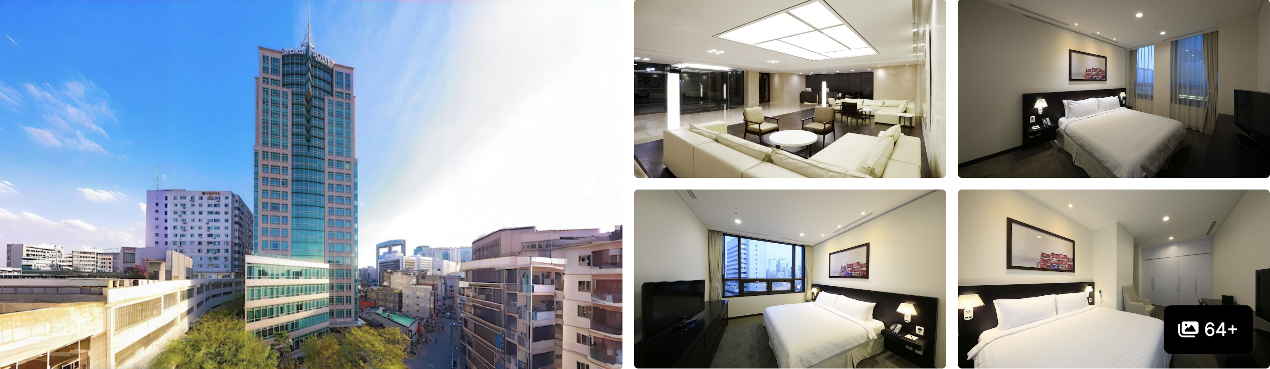 Photos of Orakai Insadong Suites, Seoul: glass tower exterior over the city and bright modern suite interiors