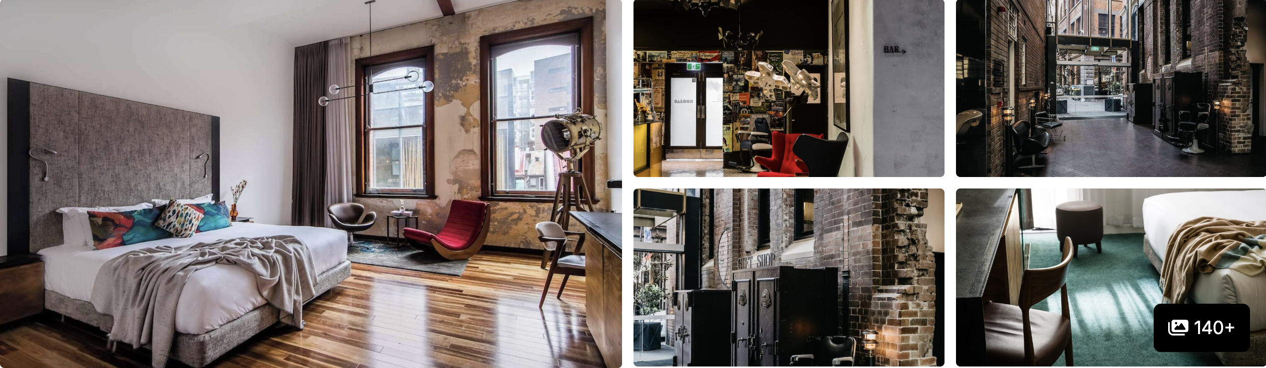 Photos of The Old Clare Hotel, Sydney: industrial-chic bedroom with exposed brick, bar and brick corridor