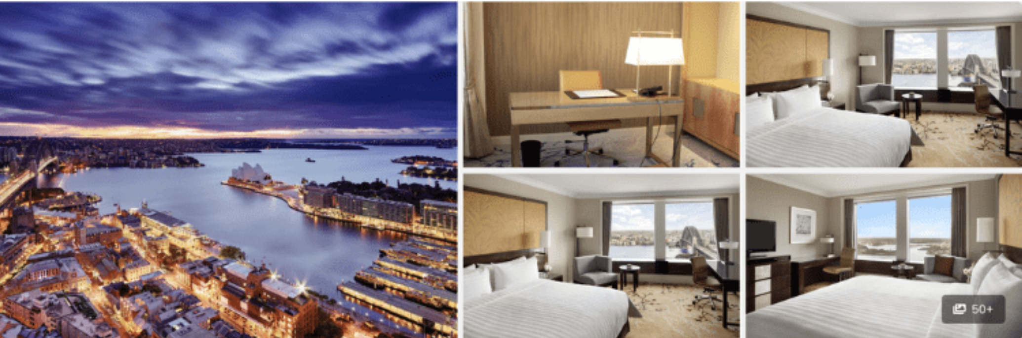 Photos of Shangri-La Hotel Sydney: aerial dusk harbour view and guest rooms overlooking the harbour