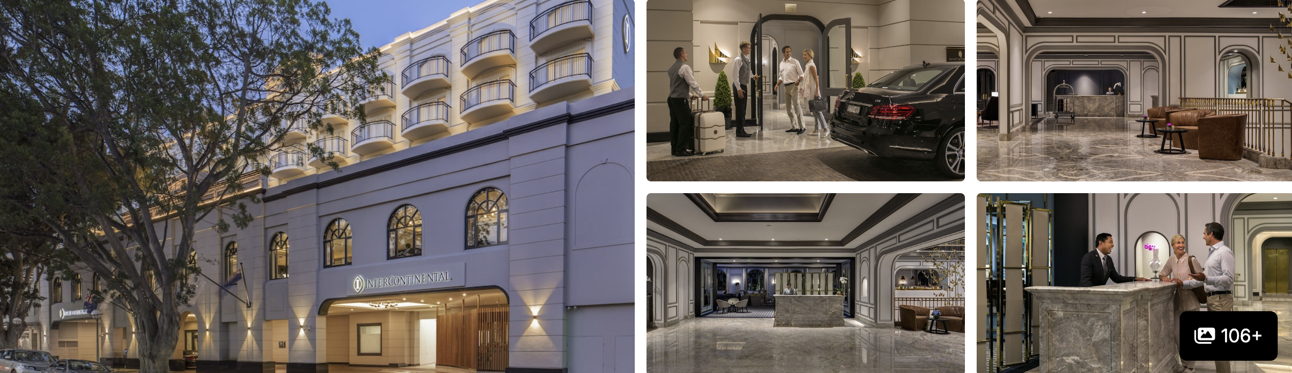 Photos of InterContinental Sydney Double Bay: illuminated facade, porte-cochere entry and marble lobby