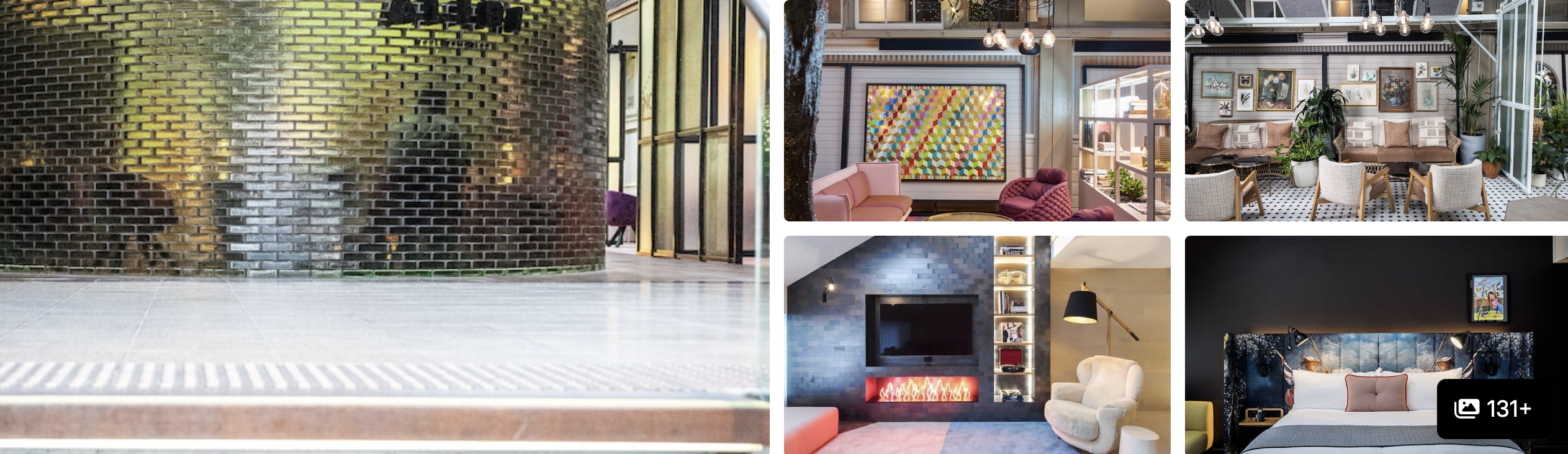 Photos of Ovolo Woolloomooloo, Sydney: glazed-brick lobby wall, art-filled lounge and bold guest room