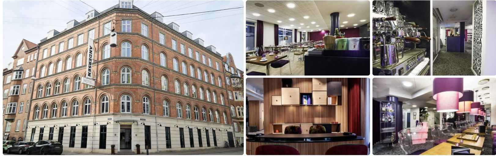 Photos of Andersen Boutique Hotel, Copenhagen: corner cafe-bar entrance with blue awnings, guest room and window view