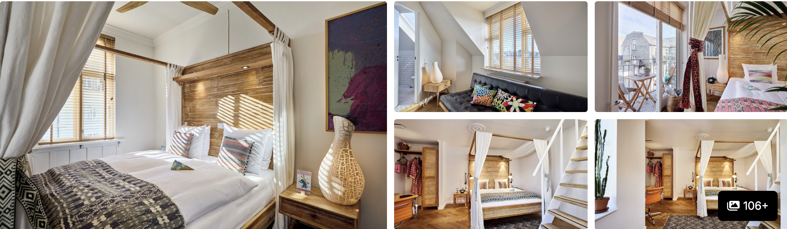 Photos of Axel Guldsmeden, Copenhagen: canopy bed with wooden headboard, attic rooms and balcony