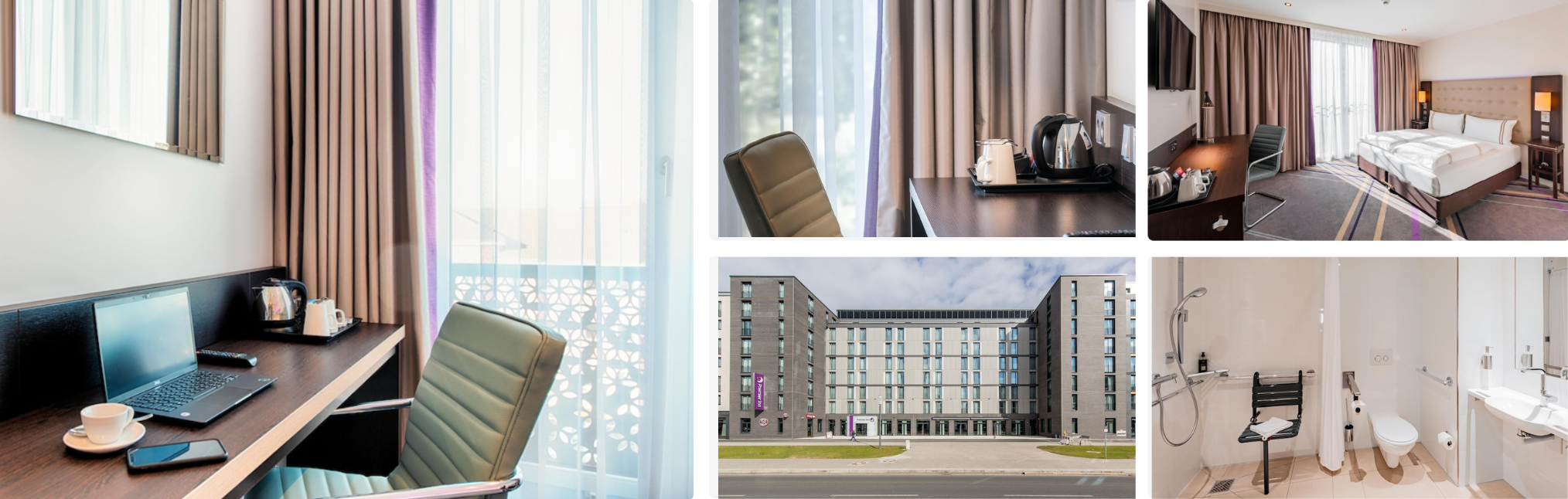 Photos of Premier Inn Frankfurt Messe: desk by window, guest room, building exterior and accessible bathroom