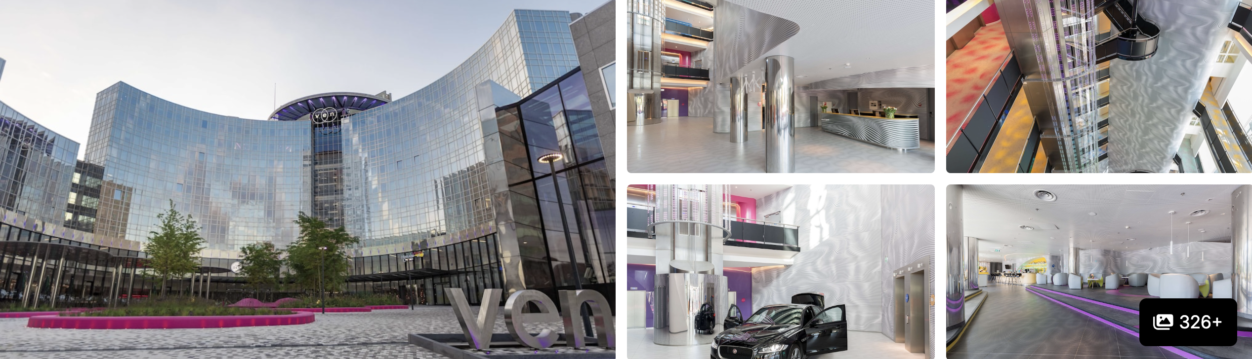 Photos of Park Inn by Radisson Amsterdam City West: curved glass tower, bright lobby and valet entrance