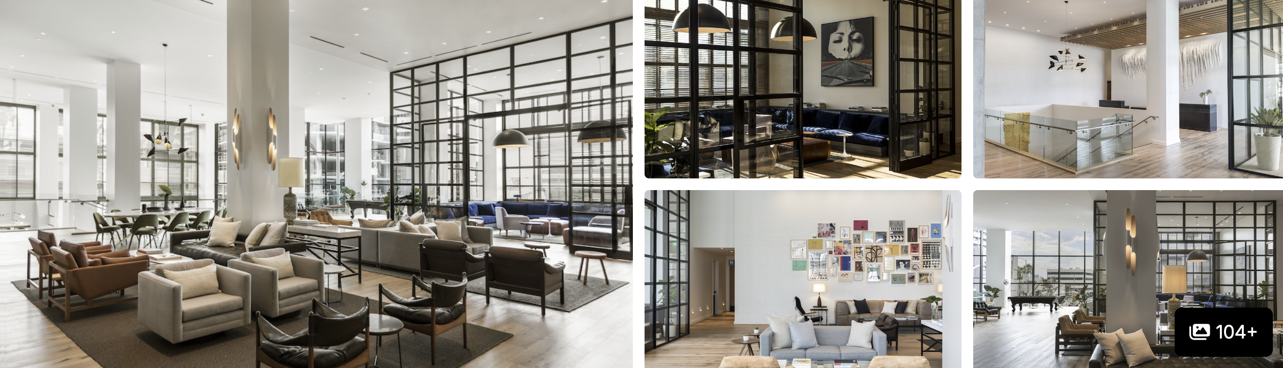 Photos of Kimpton Everly Hotel, Los Angeles: open lounge with black-framed glass walls, art-filled seating and bright living areas