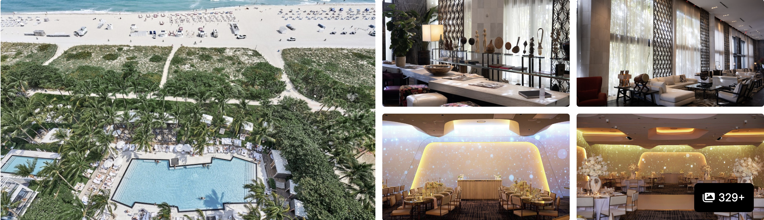 Photos of Sagamore Hotel South Beach: beachfront pool with umbrellas, blue curved-sofa lobby and game-room lounge