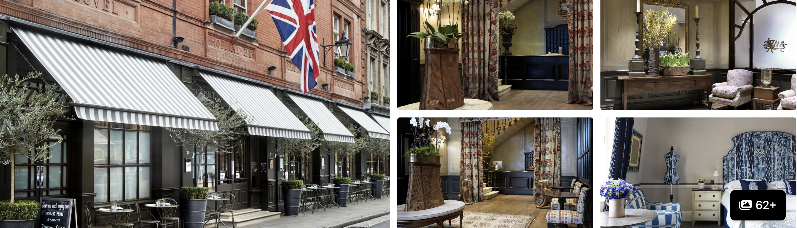 Photos of The Savoy or Covent Garden Hotel, London: striped-awning cafe terrace, patterned drapes and styled lounges