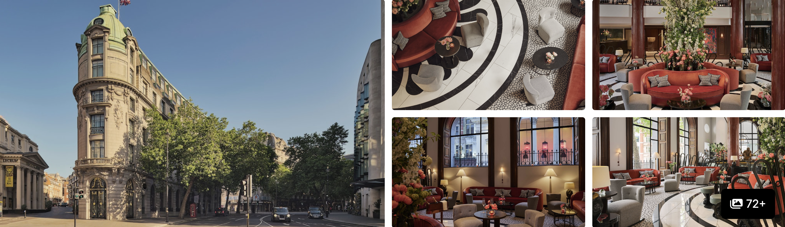 Photos of The Zetter Hotel, London: domed corner building exterior, red-accented lounge and seating areas