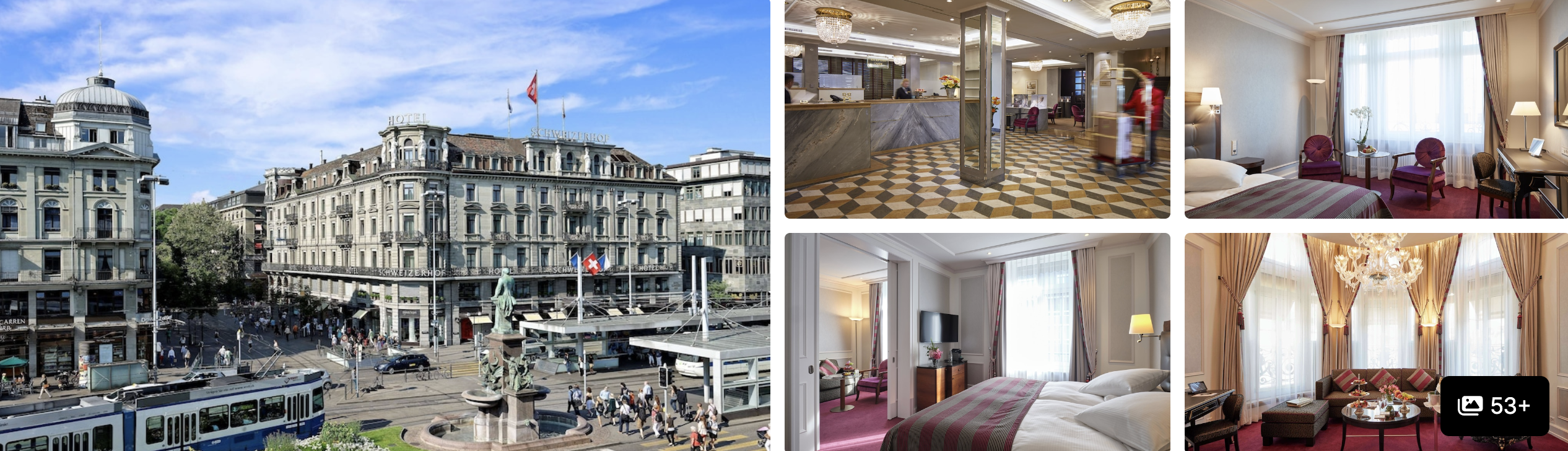 Photos of Hotel Schweizerhof Zurich: ornate facade on the station square, classic lobby and traditional guest rooms