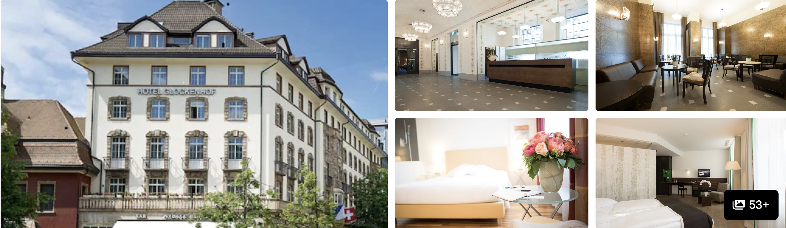 Photos of Hotel Glockenhof Zurich: classic stone facade, lobby reception, dining area and guest rooms
