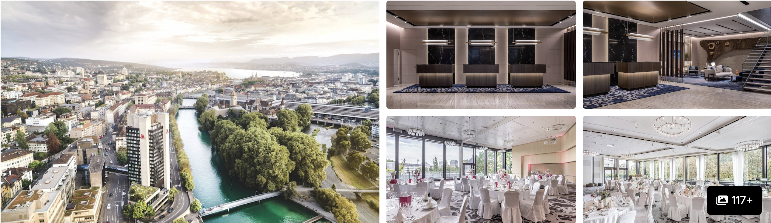 Photos of Zurich Marriott Hotel: aerial city and river view, meeting rooms and banquet halls set for events