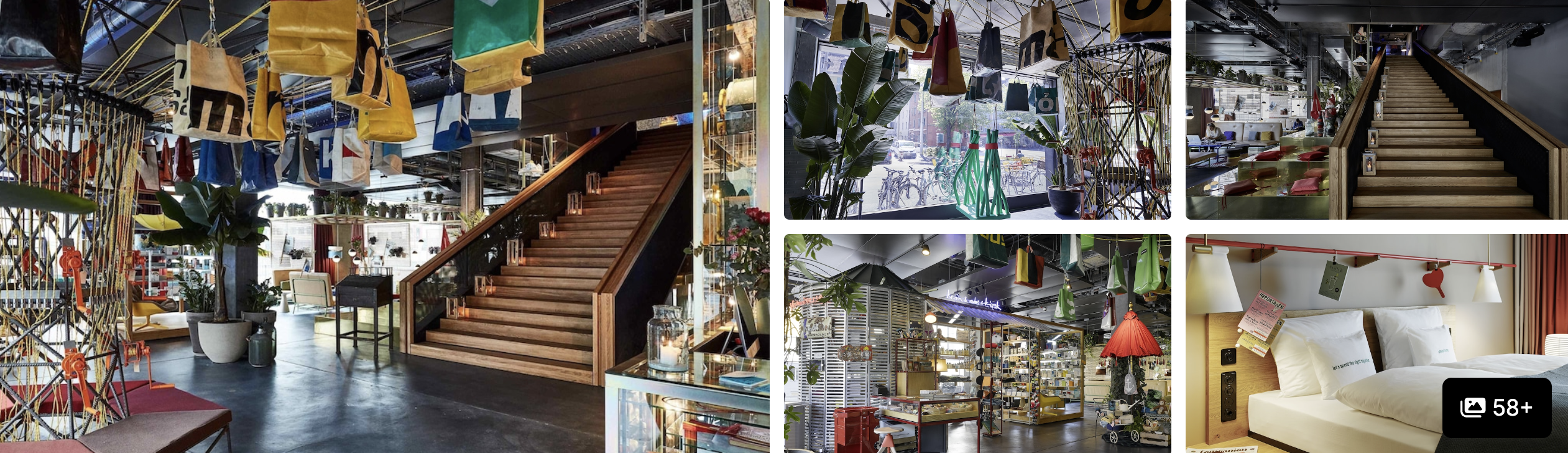 Photos of 25hours Hotel Langstrasse Zurich: eclectic market-style interior with stairs, lamps and lounge seating