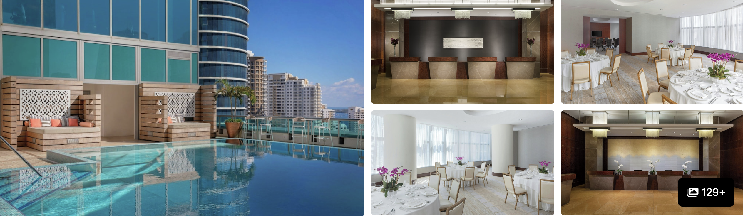 Photos of JW Marriott Marquis Miami: rooftop infinity pool over the bay, event spaces, dining room and banquet hall