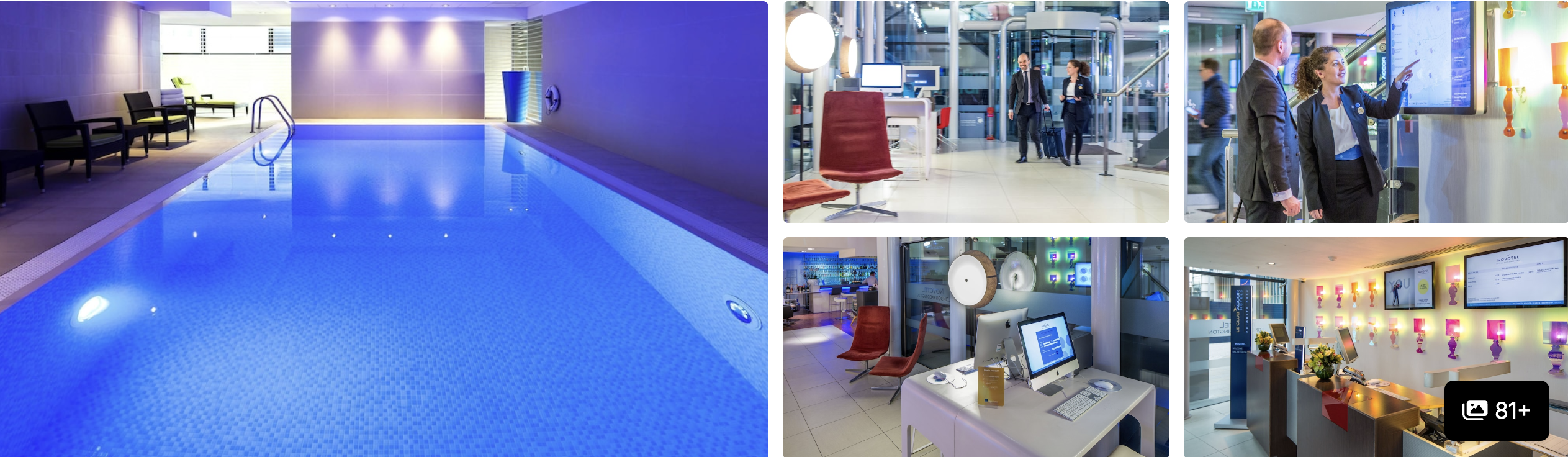 Photos of Royal Lancaster London: indoor pool, conference space and guests in modern public areas of the hotel