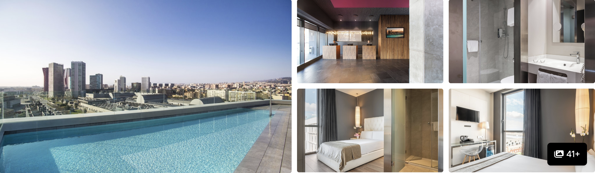 Photos of Hotel SB Plaza Europa, Barcelona: rooftop infinity pool with city skyline, guest rooms and a tiled bathroom