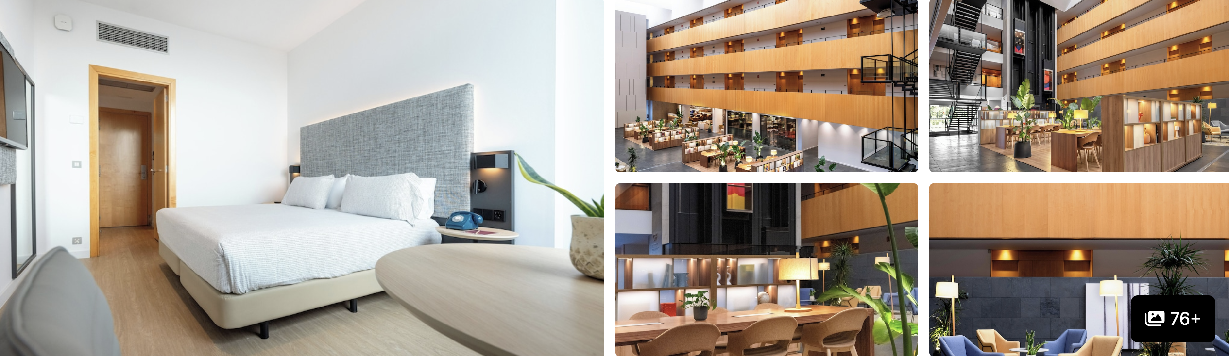 Photos of INNSiDE by Melia Barcelona Aeropuerto: bright guest room, multi-level atrium, lounge and dining areas