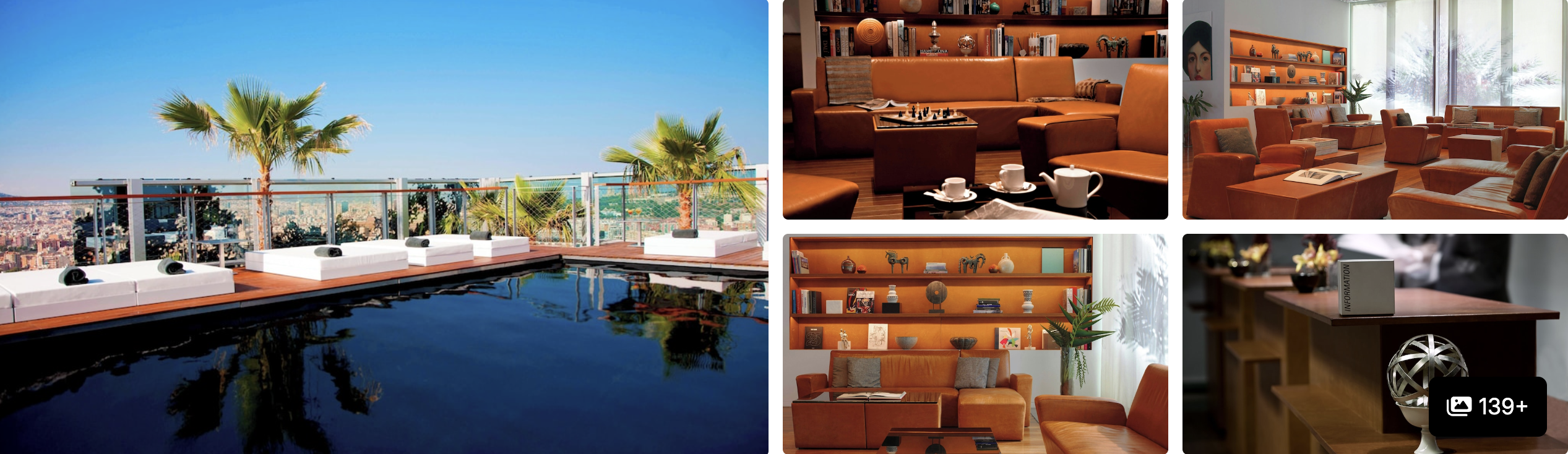 Photos of Renaissance Barcelona Fira Hotel: rooftop pool with palm trees and warm wood-paneled lounges and bar