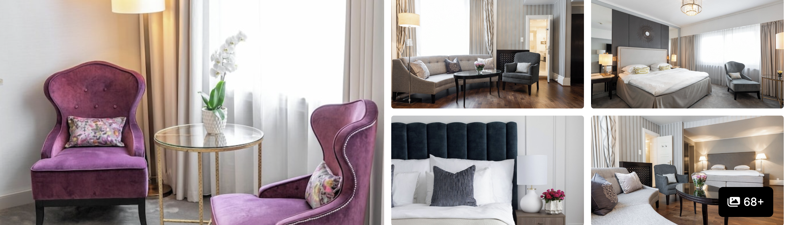 Photos of Grand Hotel Oslo by Scandic: red historic facade on Karl Johans Gate, lobby and lounge