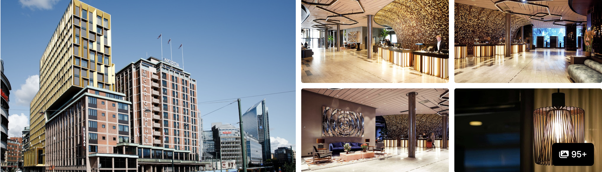 Photos of Clarion Hotel The Hub, Oslo: glass towers, sculptural lobby ceilings and reception lounge