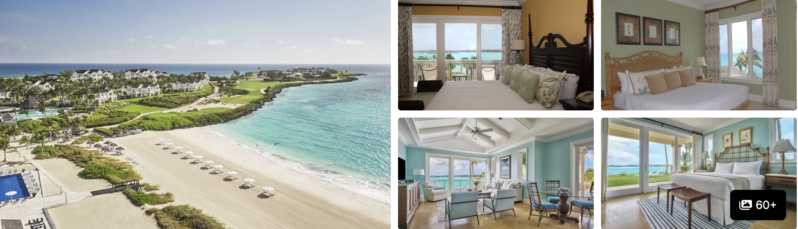 Photos of a beachfront resort in Exuma, Bahamas: turquoise bay, beach and ocean-view guest rooms