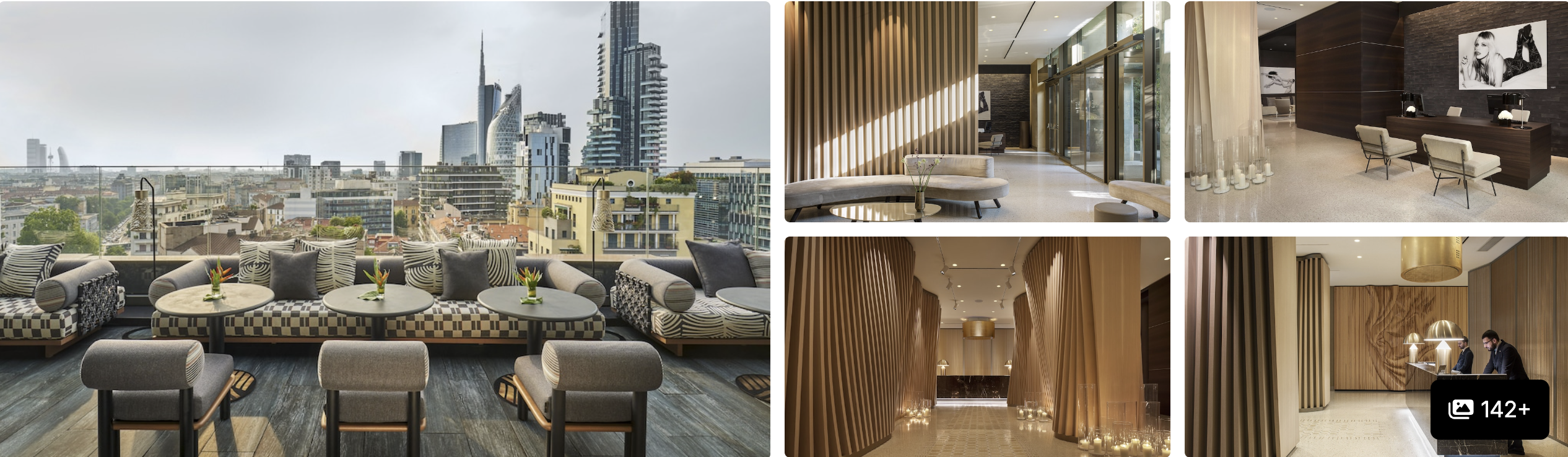 Photos of ME Milan Il Duca: rooftop bar with skyline view, sleek modern lobby and fluted-design lounge spaces