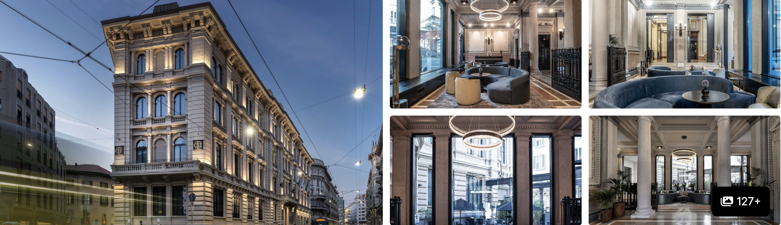 Photos of Radisson Collection Palazzo Touring Club Milan: grand stone facade, lobby lounges and columned hall