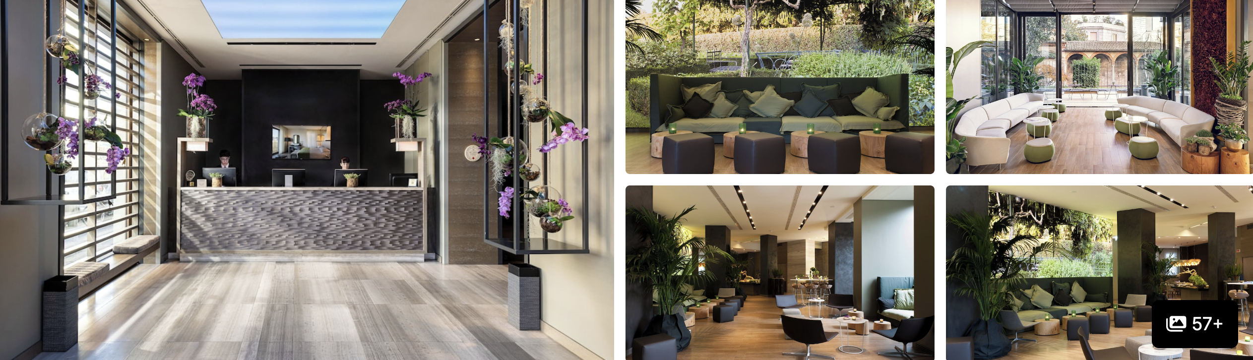 Photos of Starhotels E.c.ho, Milan: orchid-accented reception, terraced green lounge areas and living-wall seating