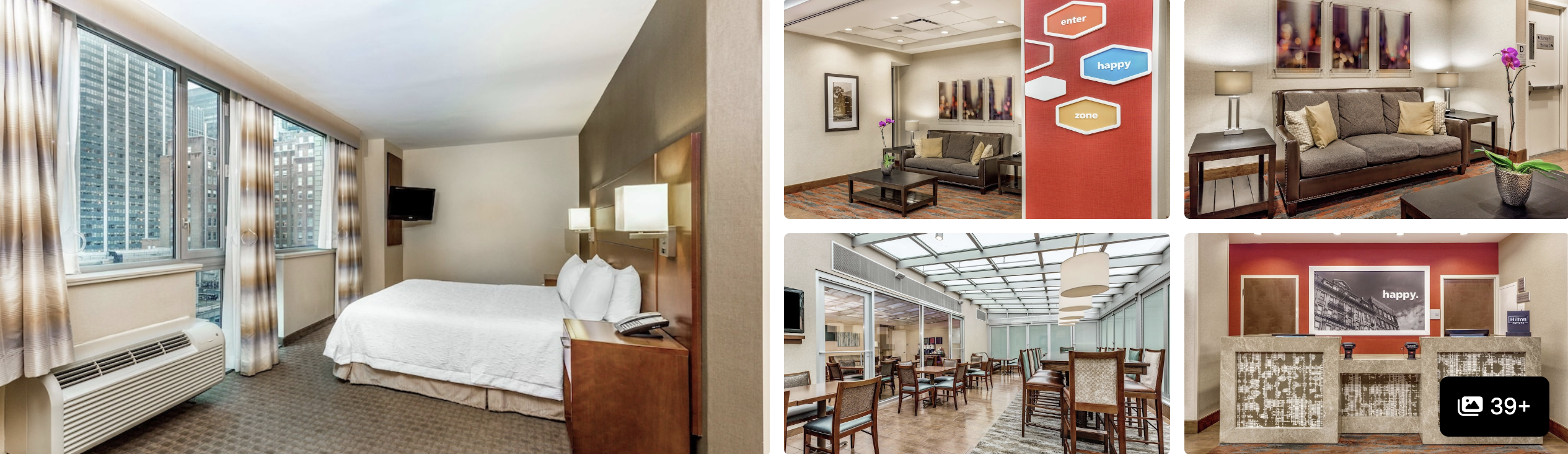 Photos of Hampton Inn Manhattan Grand Central: guest room with city view, lobby lounge and breakfast dining area
