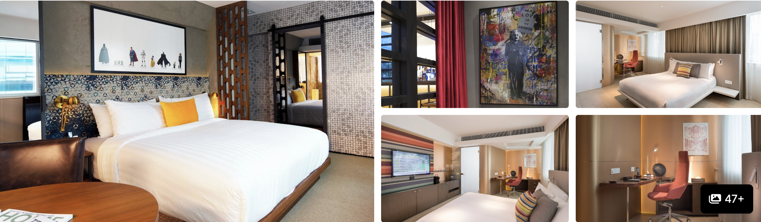 Photos of Ovolo Central, Hong Kong: guest room with patterned headboard, bold art and modern work-desk interiors