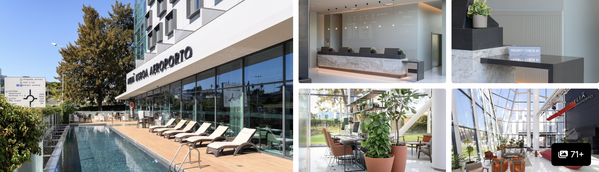 Photos of EVOLUTION Lisboa Hotel, Saldanha: outdoor pool with loungers, lobby seating, reception and plant-filled atrium