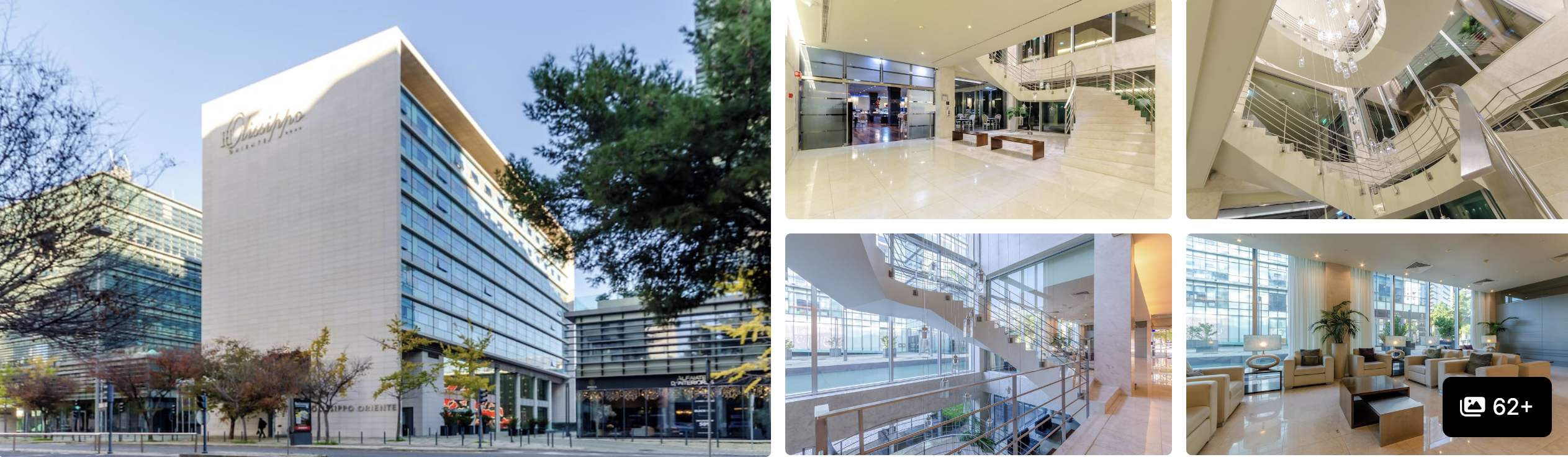 Photos of Ikonik Lisboa: hotel exterior, glass-roofed atrium lobby, lounge seating and event spaces