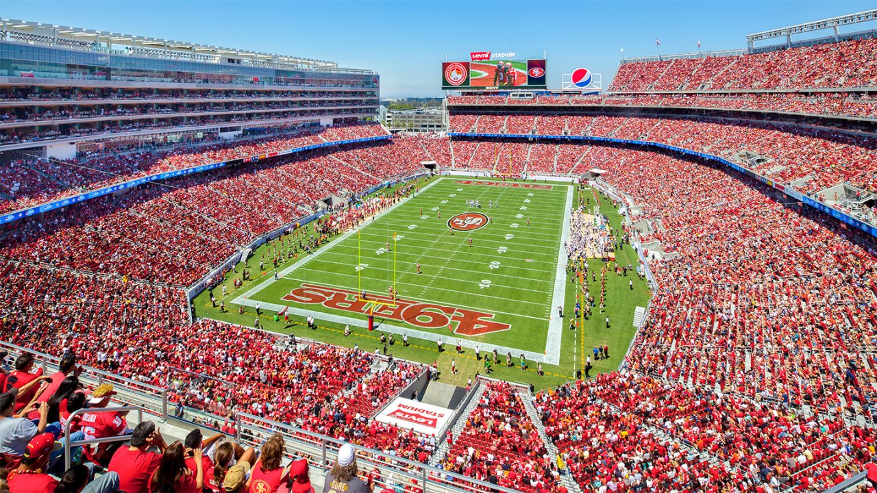 Photos of a hotel near Levi's Stadium, Santa Clara: motel exterior, king guest room, lobby reception and breakfast area