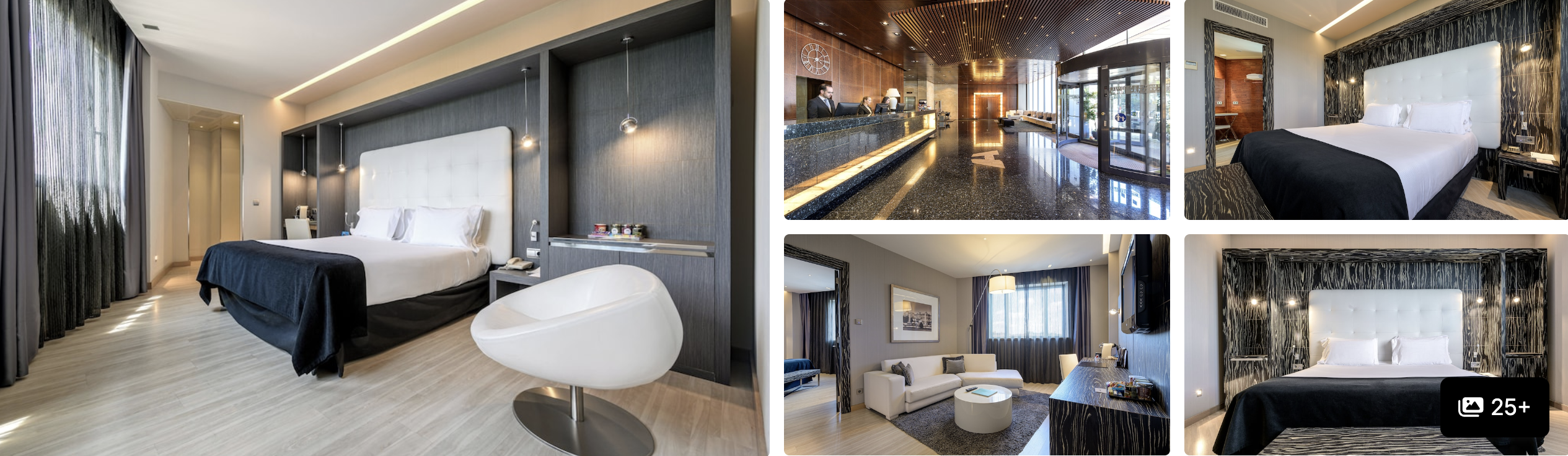 Photos of Hotel Maydrit Airport, Madrid: dark-toned bedroom with designer chair, lounge seating and guest suites