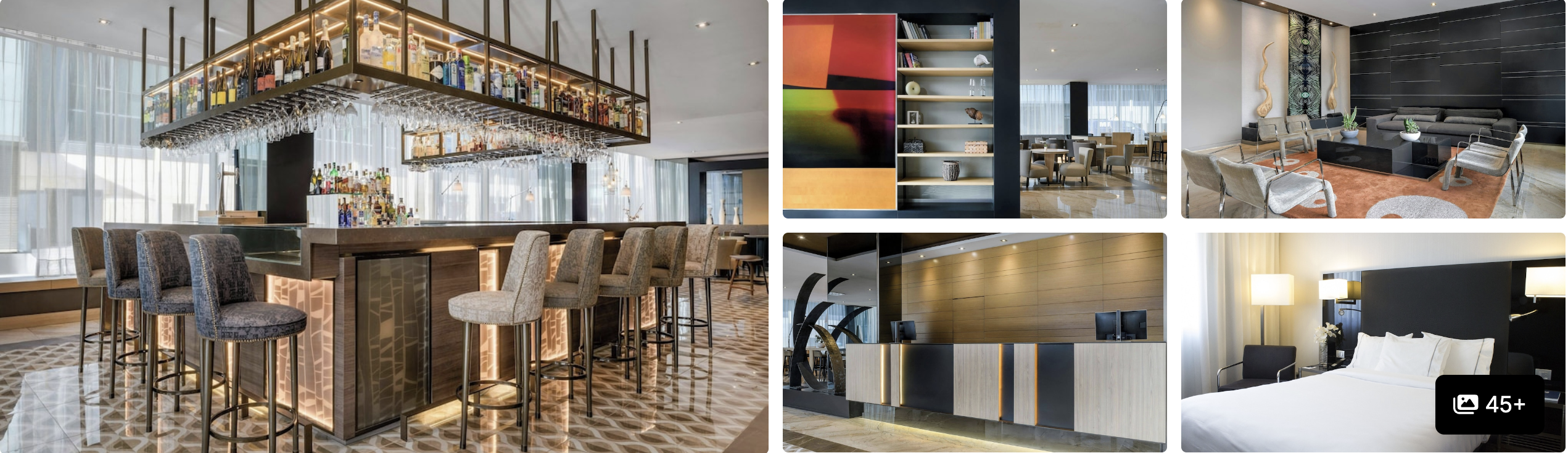 Photos of AC Hotel Madrid Feria: cocktail bar with stools, lounge seating, reception and guest bedroom