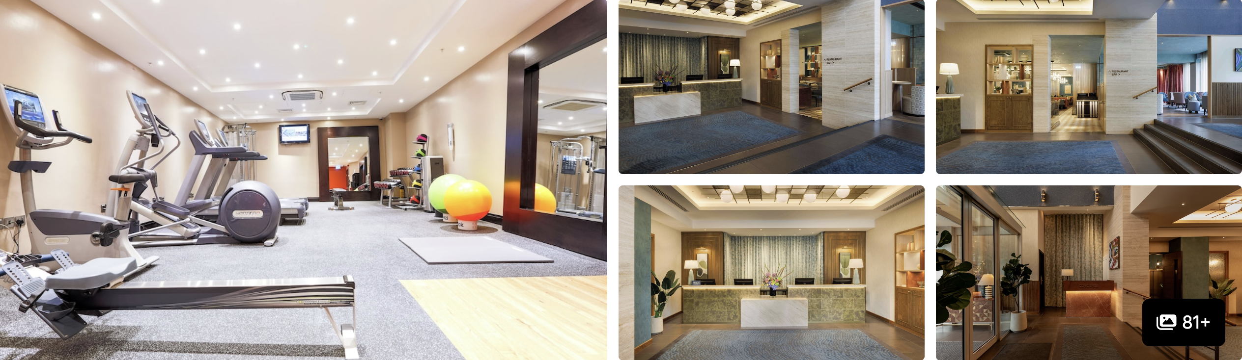 Photos of DoubleTree by Hilton London Victoria: hotel gym, lobby, reception and corridor areas