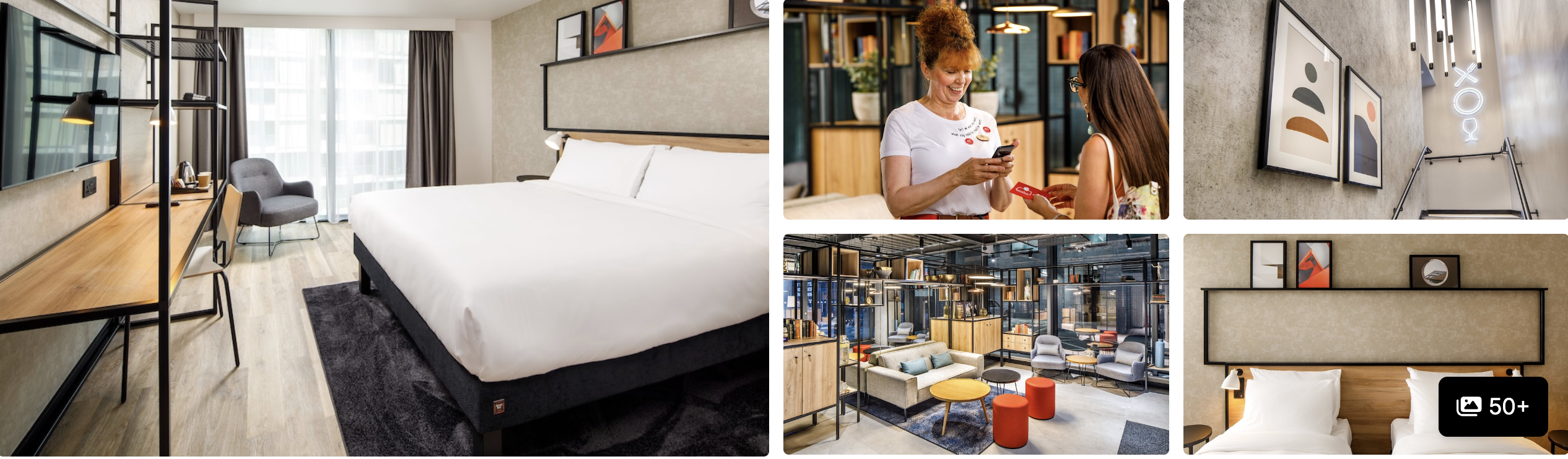 Photos of ibis London Sutton Point: contemporary guest room, lobby with guests, lounge and headboard detail