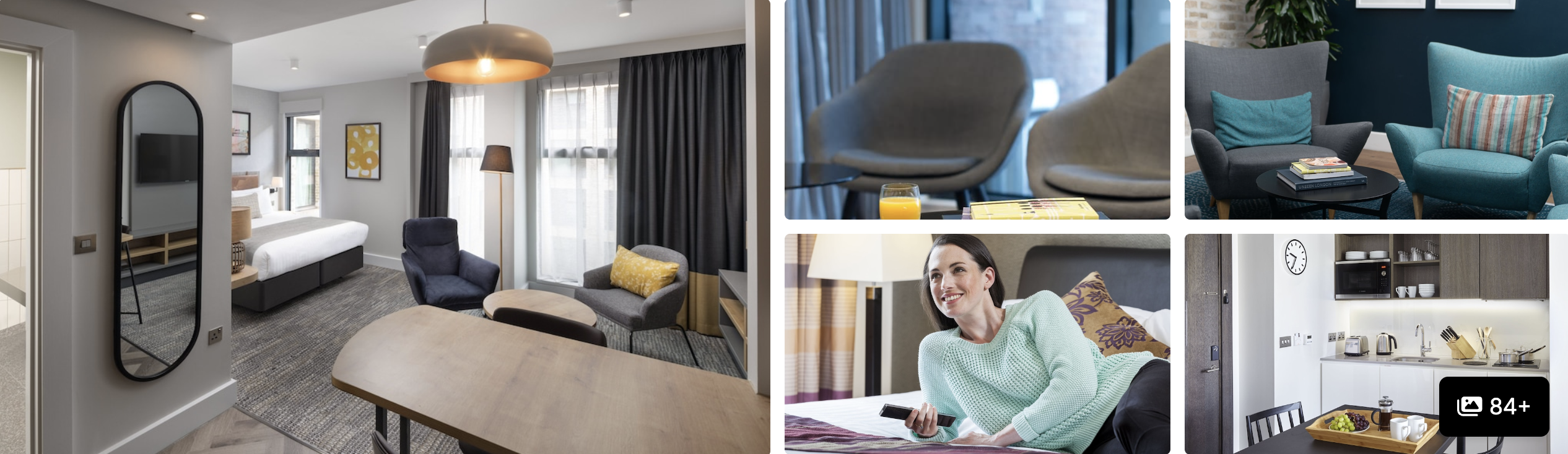 Photos of Staybridge Suites London Vauxhall: suite bedroom and living area, dining table and modern seating