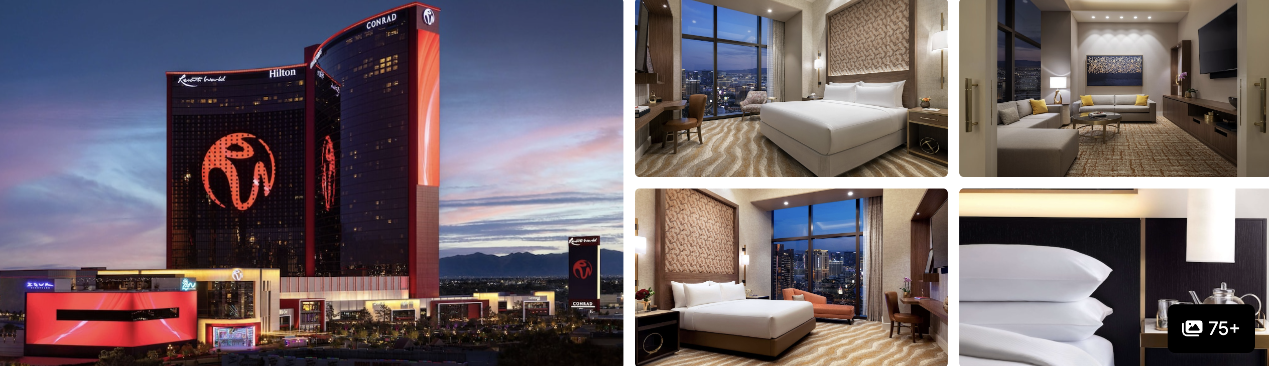 Photos of Wynn Las Vegas: curved bronze tower amid gardens, plus elegant guest rooms and suites