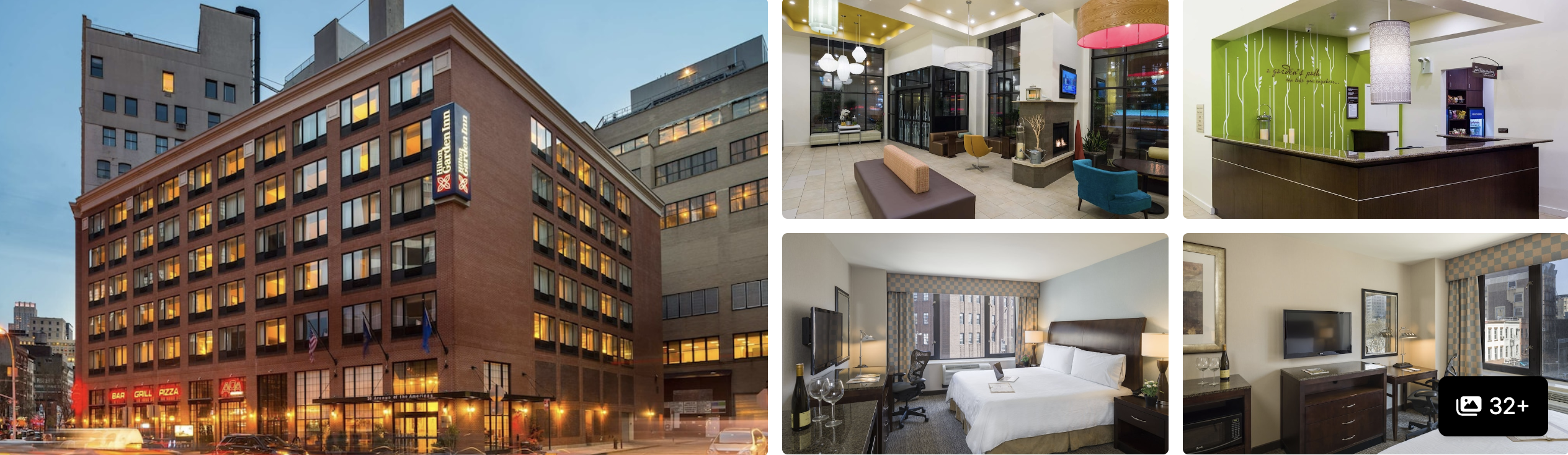 Photos of 11 Howard, SoHo, New York: arched stone facade at night, minimalist lobby and dining area