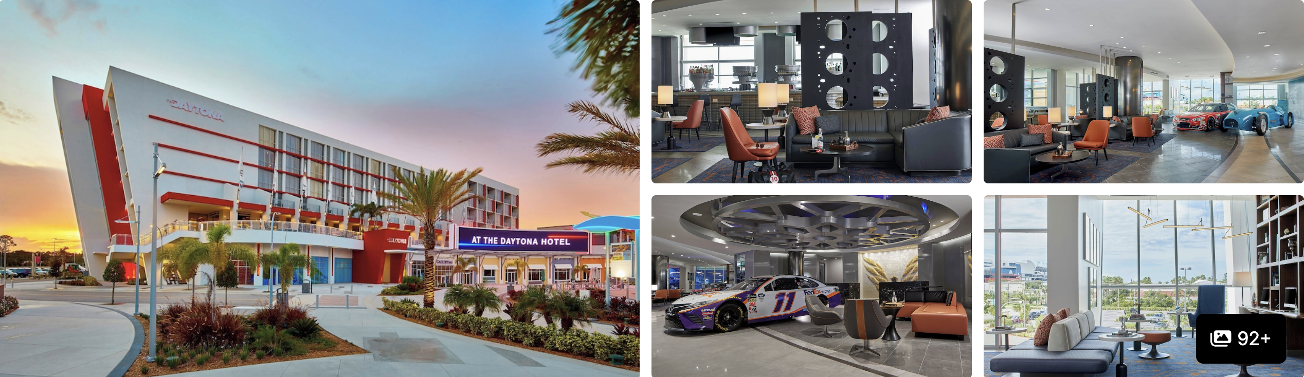 Photos of Quality Inn Daytona Speedway I-95: stucco exterior, breakfast area, front desk and guest rooms