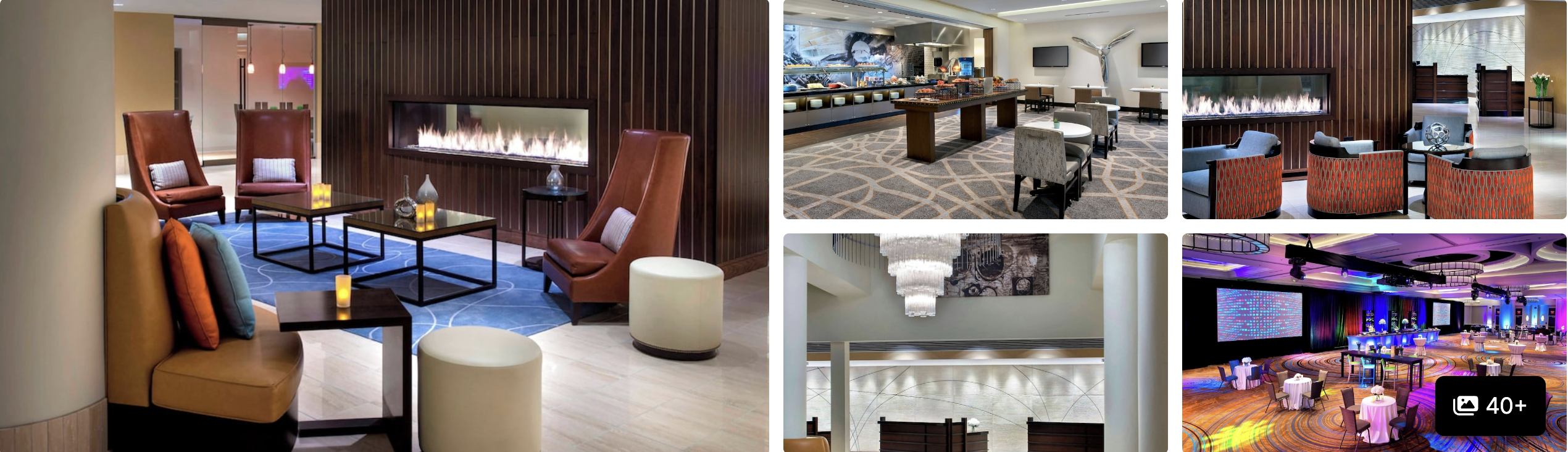 Fairfield Inn near Newark Airport: lit facade at dusk, lobby seating, guest room with double bed and work desk