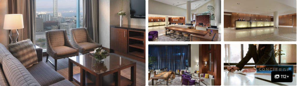 The St. Regis San Francisco: suite seating with city view, bar, reception desk, lounge and concierge service