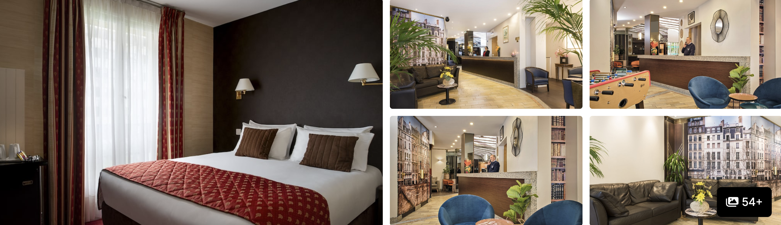 Photos of Okko Hotels Paris Porte de Versailles: guest room with red bedspread, reception lobby and seating lounges
