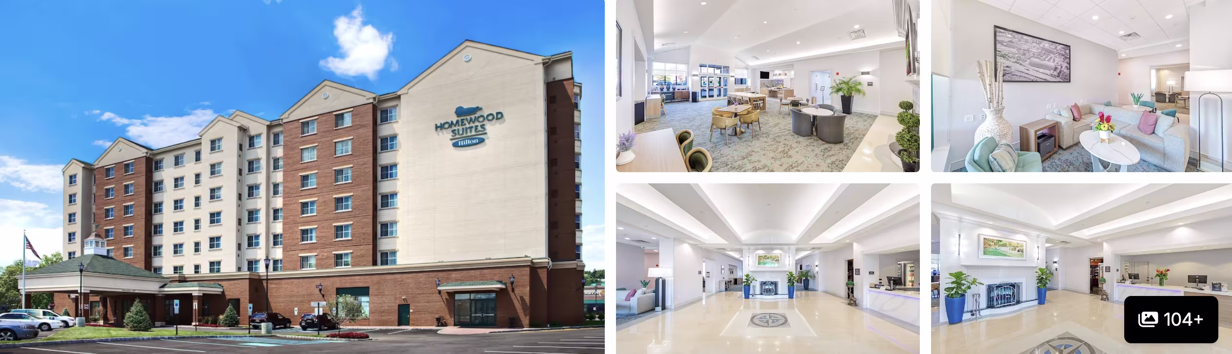 Photos of Residence Inn East Rutherford Meadowlands: hotel at dusk, lounge, and front desk