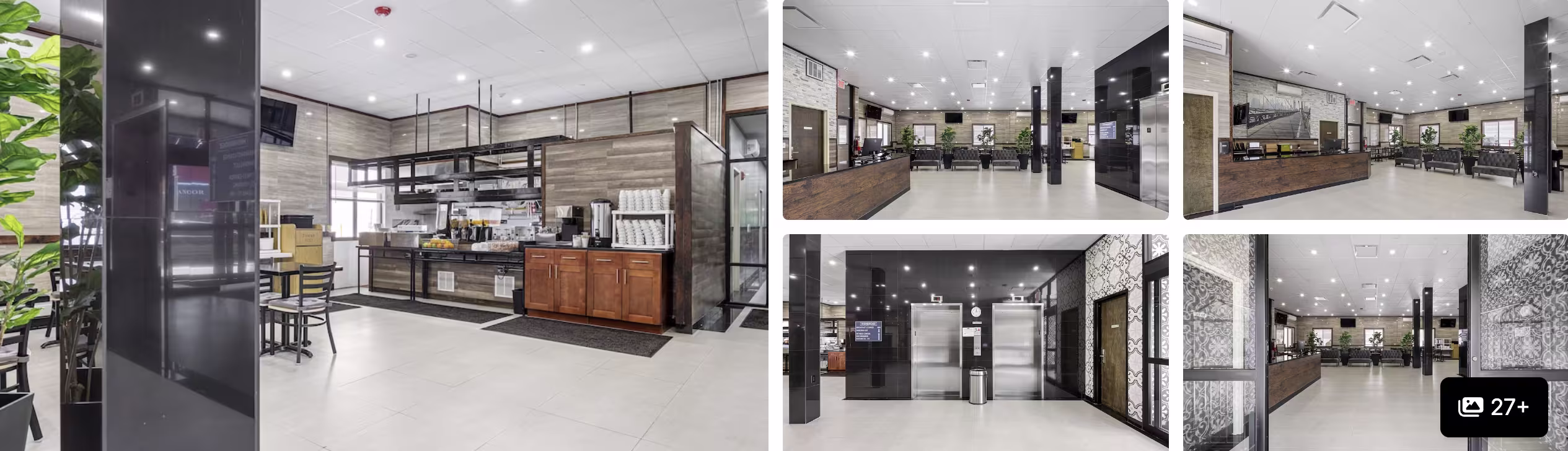 Photos of a Residence Inn by Marriott in the Bronx: open kitchen-style cafe, bright lobby halls and elevator lobby